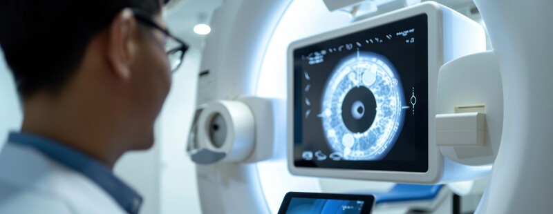 man watching imaging scan