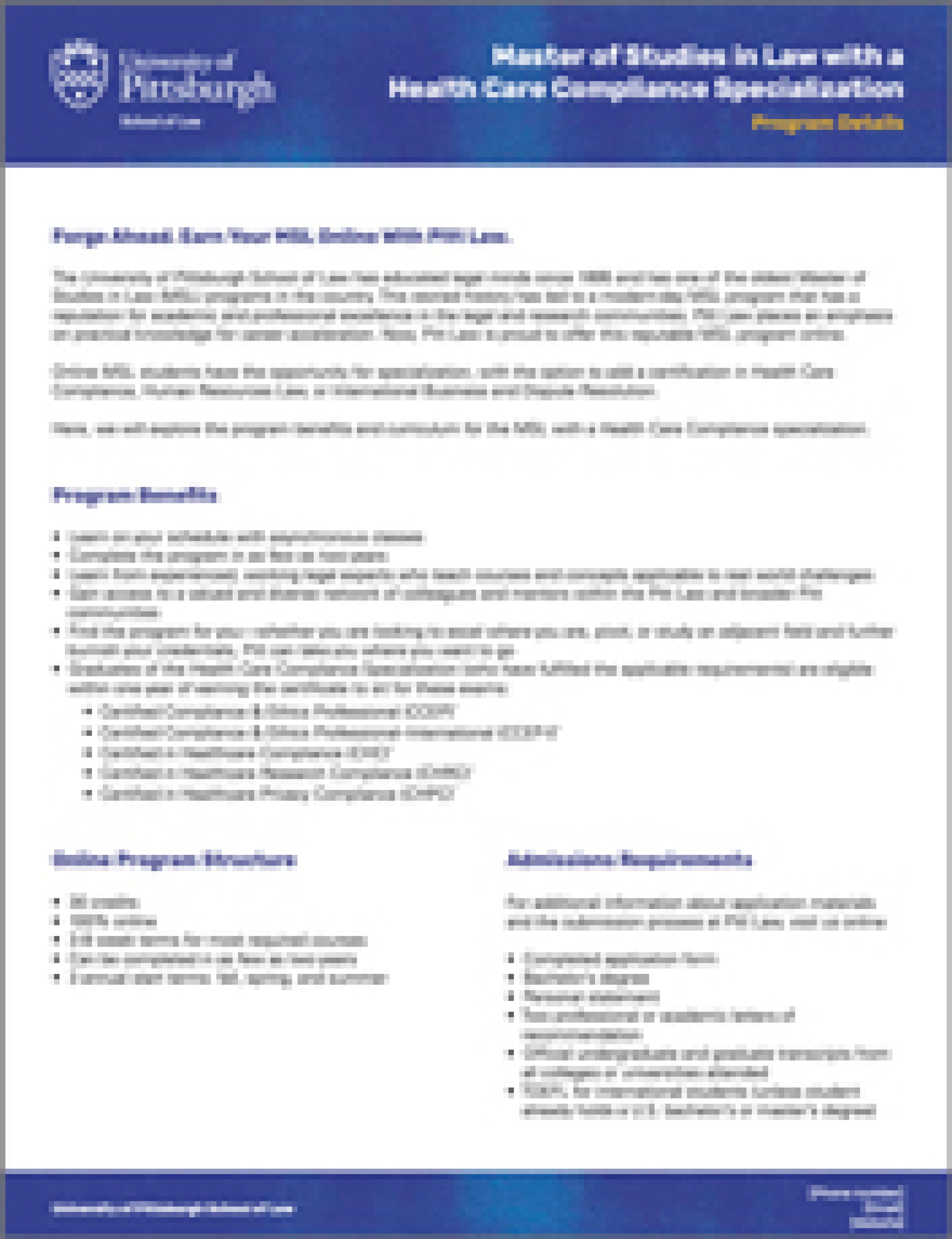 MSL in Health Care Compliance Pitt Law