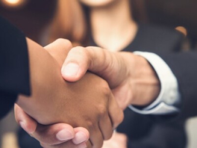 Two professionals shake hands