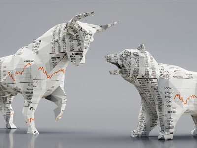 Bull and bear textured with stock market graphics