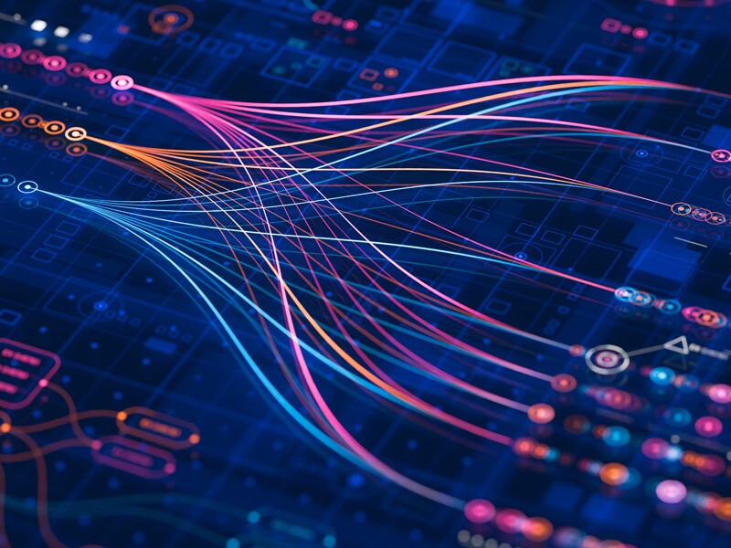 Corlorful image of a technology workflow.