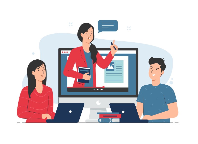 Two students watching an instructor's lecture video