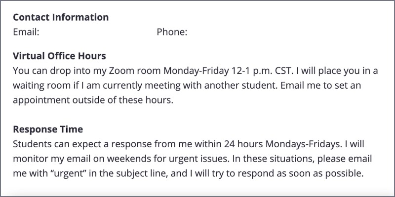 Screenshot of contact information example.