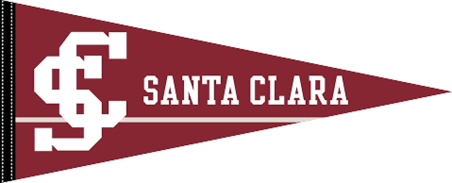 Maroon Santa Clara pennant flag with white SC logo and Santa Clara text across the center.