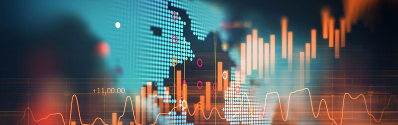 Abstract image of digital charts and data overlays