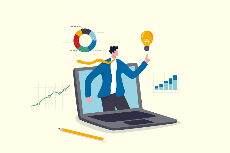 Man examining data from online learning.