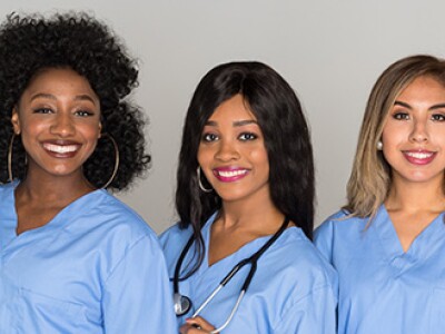 Large group of female nurses working together