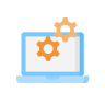 Blue laptop icon with orange gears over the laptop screen