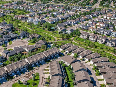 Aerial view of suburban neighborhood