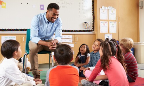 Teacher sitting in circle with preschool students