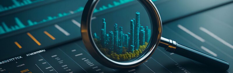Illustration concept of a magnifying glass focusing on financial metrics.