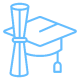 Icon of a graduation cap and diploma scroll, representing education and academic achievement.