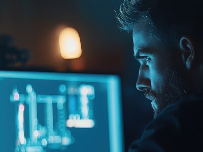 man looking at marketing data on a digital screen