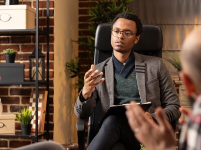 A couple talks while in session with their social worker