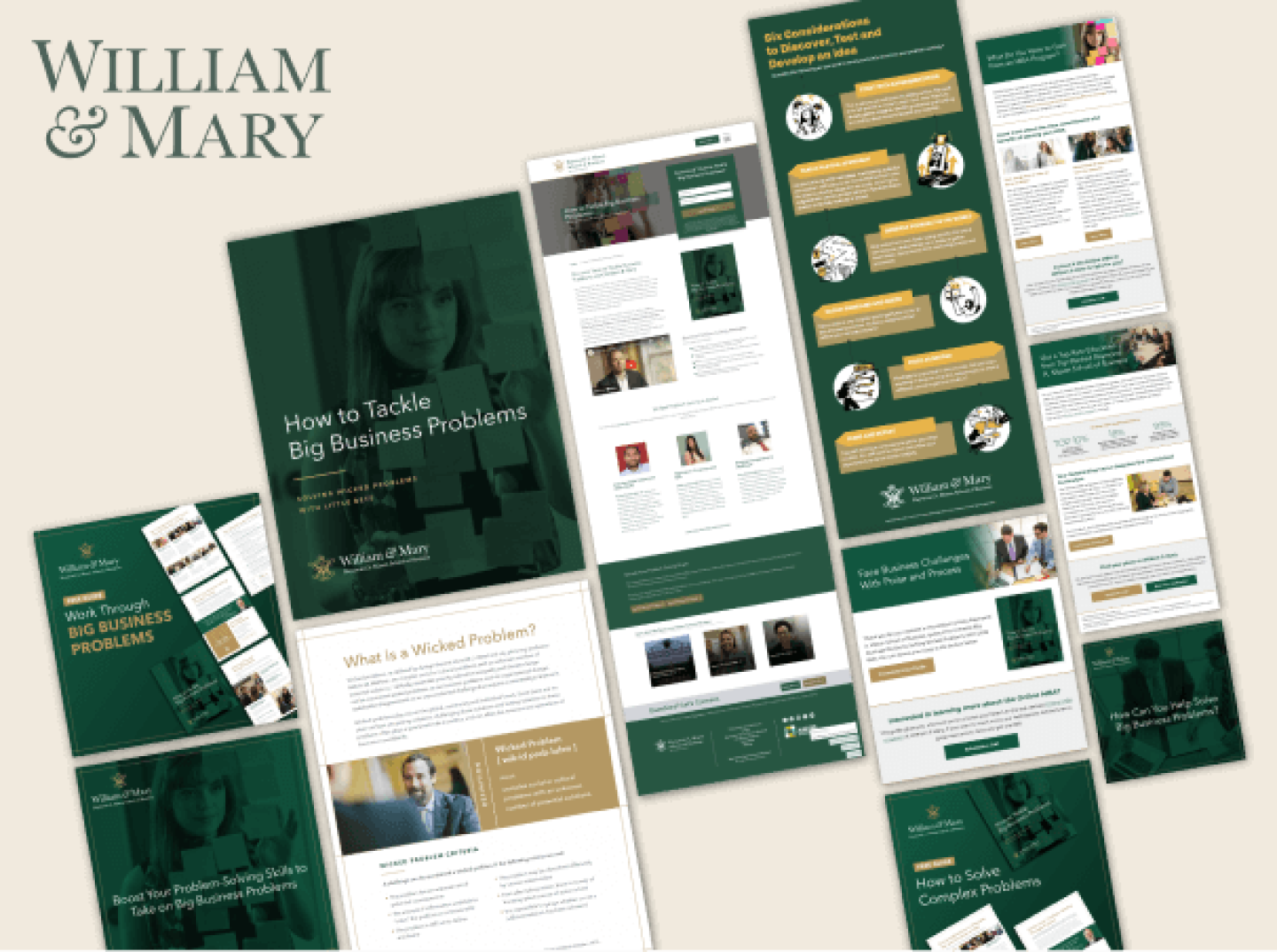 Examples of microsite, landing pages, and eBooks created for William & Mary college