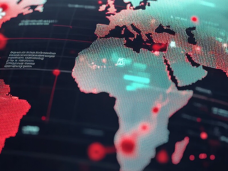 Global pandemic world map with virus spread visualization