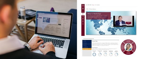 Student works on coursework in the online classroom