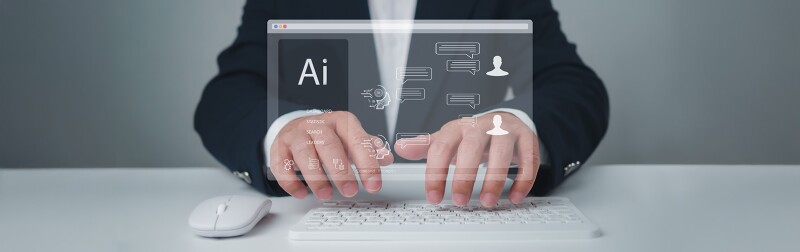 Businessman chatting with a artificial intelligence chatbot