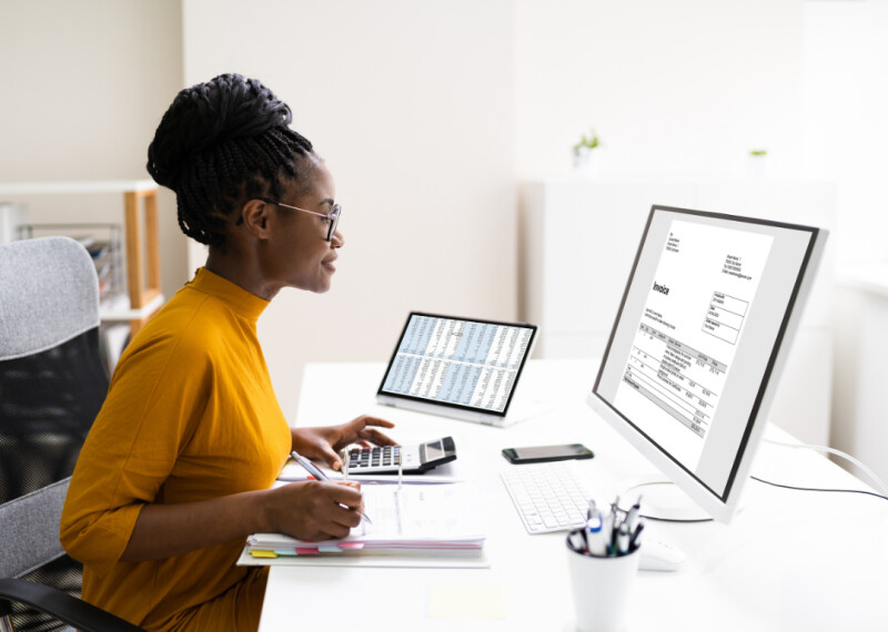Accountant working at her desk