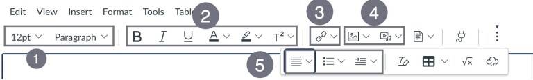 Annotated screenshot of the Rich Content Editor toolbar