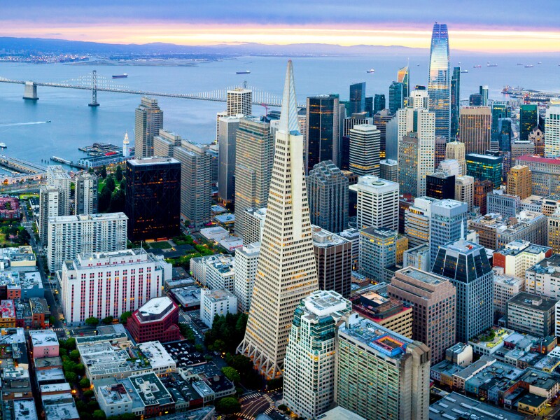 Aerial View of San Francisco Skyline at Sunrise
