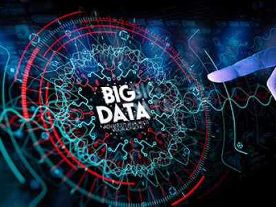 A hand points to a "Big Data" icon on a screen, as if to select it