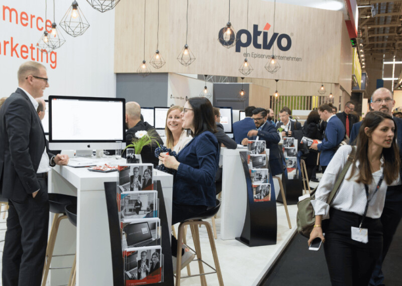 Young sales representatives at a digital marketing trade show