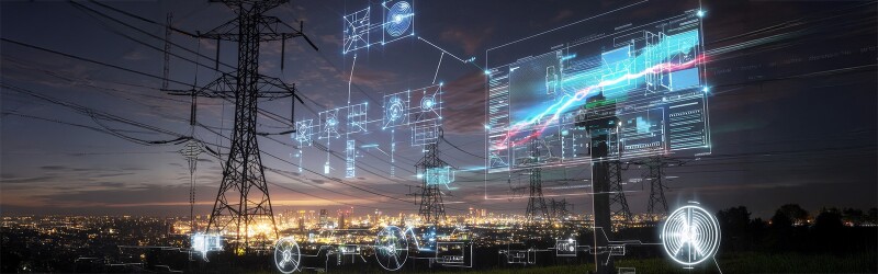 City power grid with digital enhancements.