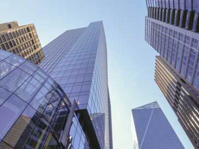 looking up to the seattle skyline from street level