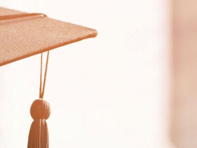Close up of graduation cap during commencement success for graduates of the university.