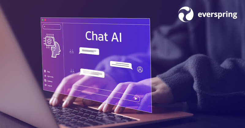 Chat AI pop up, person typing in background