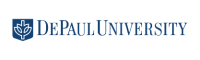 DePaul University logo with blue shield and wordmark