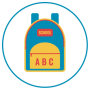 childs blue and yellow backpack circled in blue