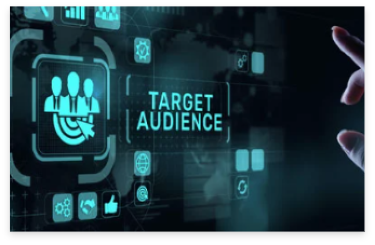 Finger in front of touchscreen displaying button labeled "Target Audience"