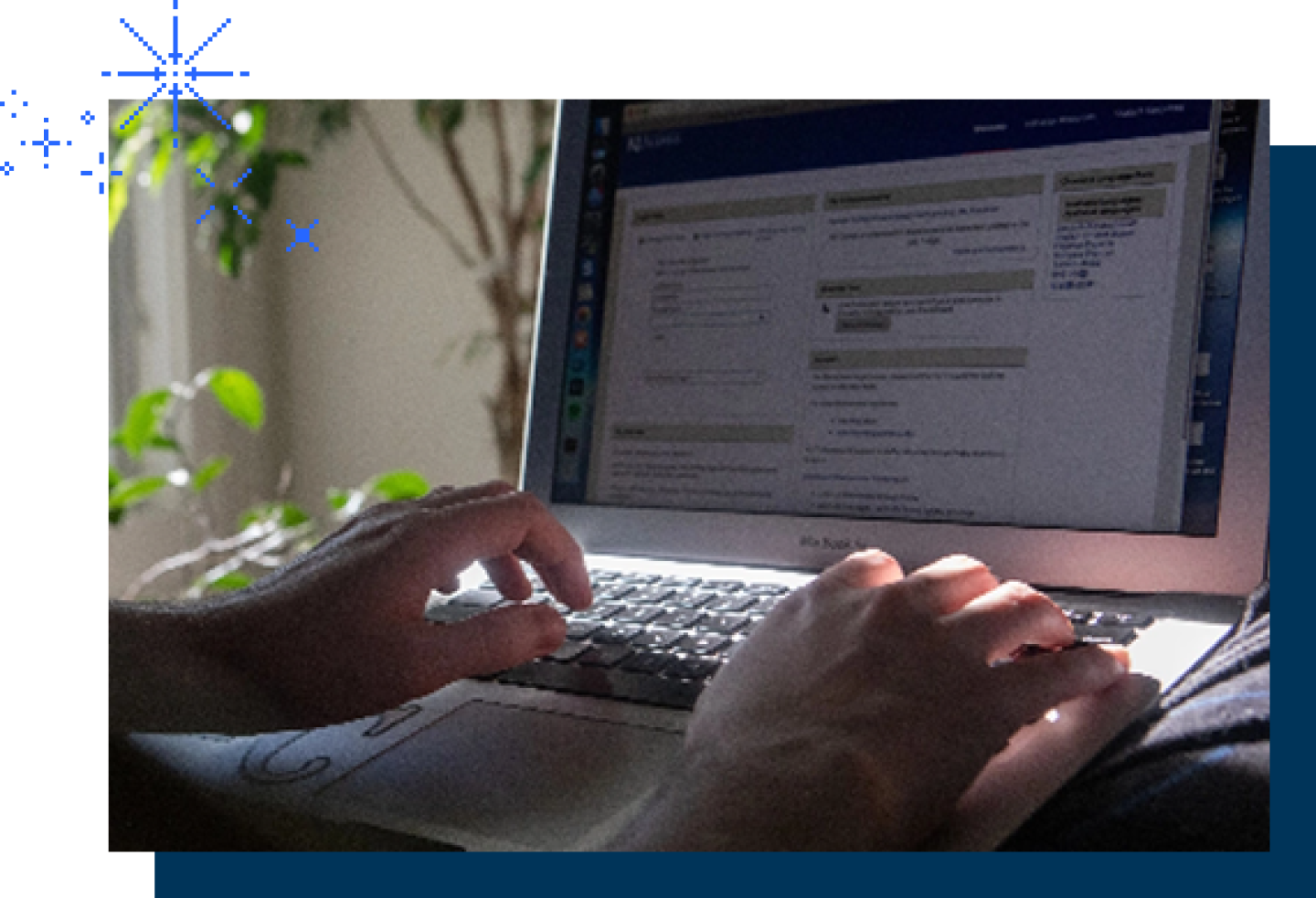 Close-up of student filling out online lesson form on laptop.