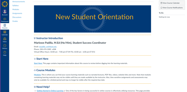 Screenshot of course home page in LMS