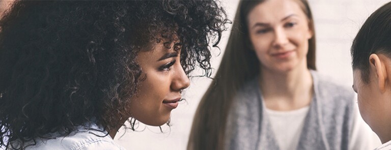 Group of female students in a discussion