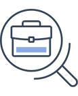 Magnifying glass over a briefcase