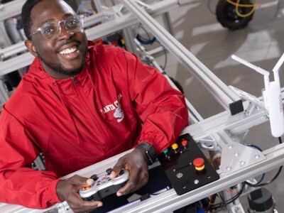 Student working in the robotics lab