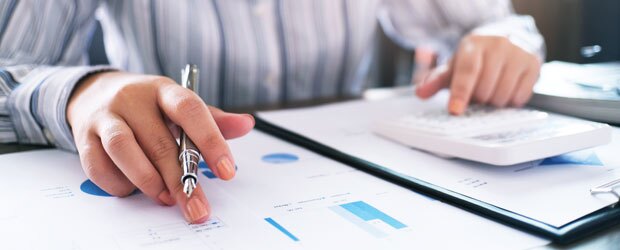 Auditor or internal revenue service staff, Business women checking annual financial statements of company.