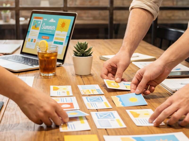 Creative team collaborates on visual content strategy for a new digital project launch.