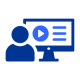 Person in front of screen looking at play button