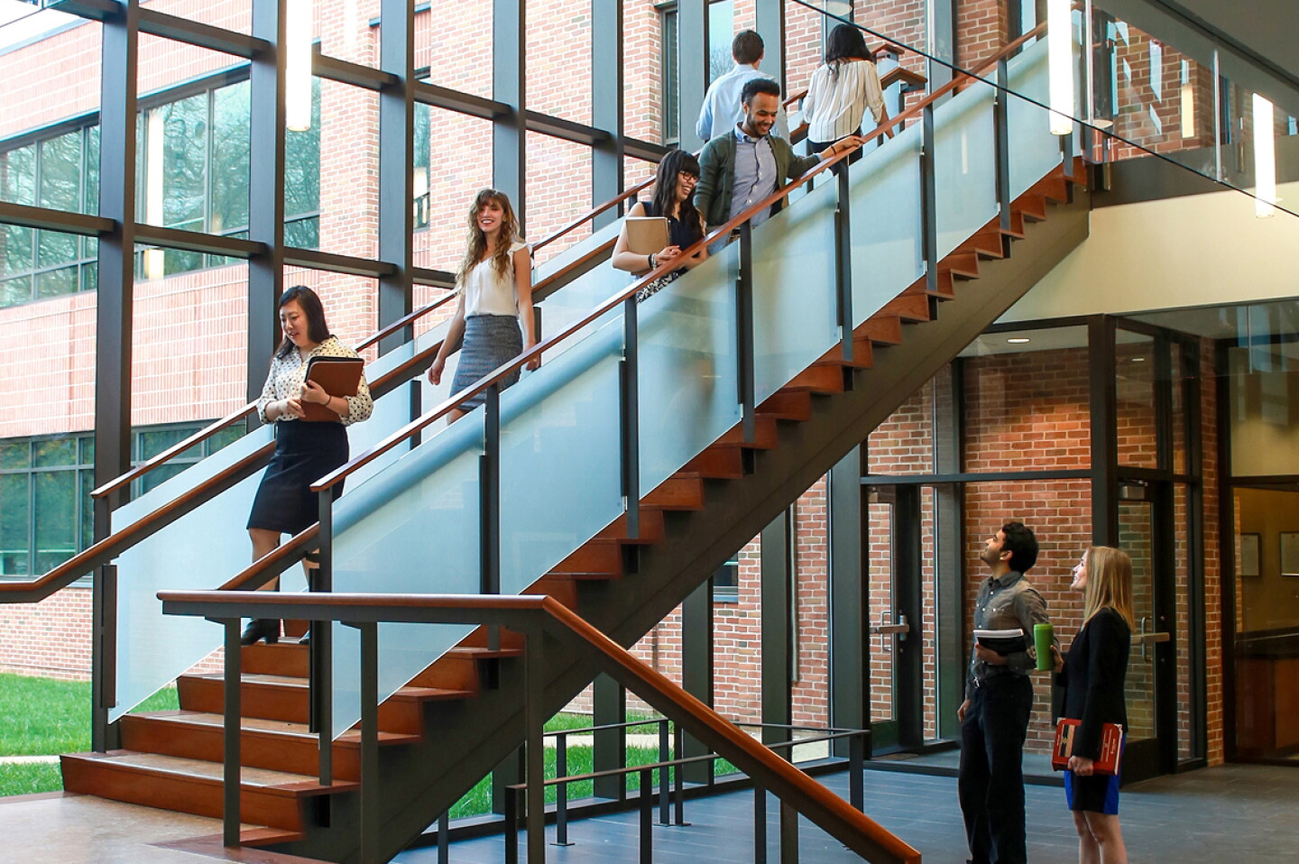 Students on stairs in the Hixon Center
