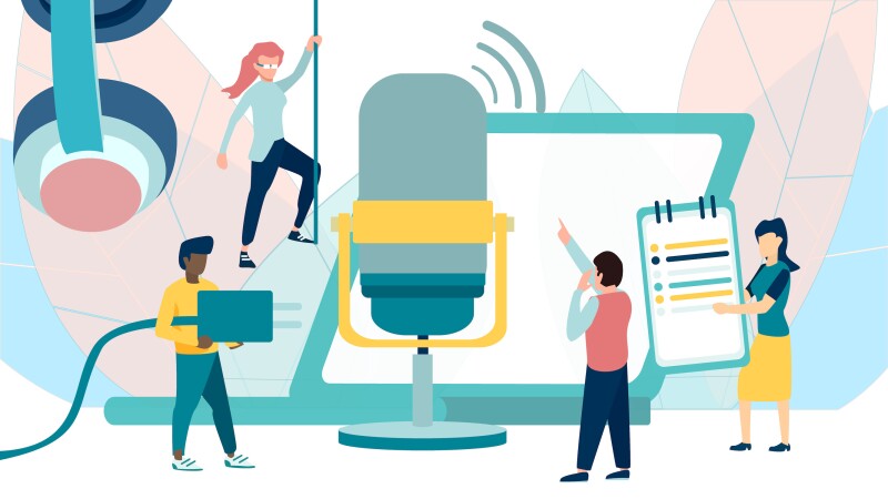 People coordinating a podcast.