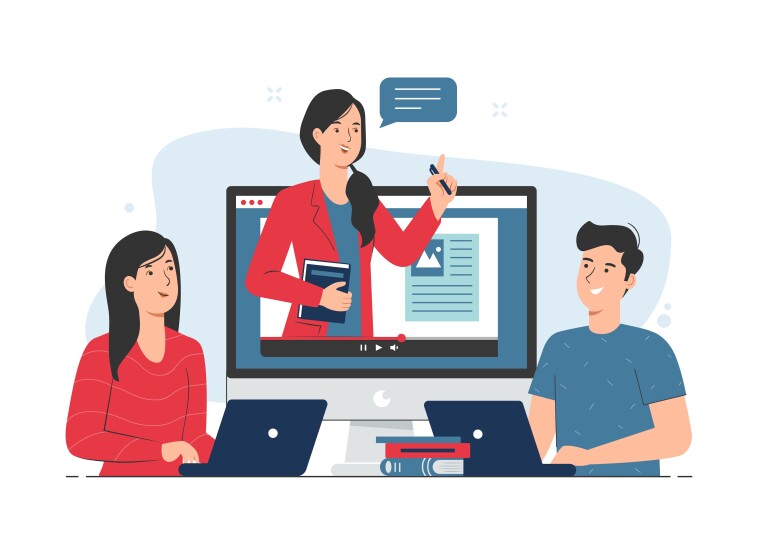 Two students watching an instructor's lecture video