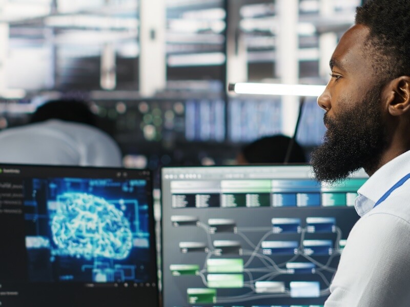 Data scientist interprets AI generated data analytics graphs