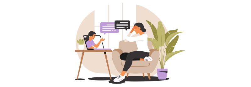 Illustration of a woman in an online counseling session