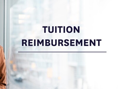 Student with the words tuition reimbursement