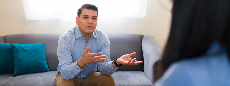 Male veteran explaining problems during counseling