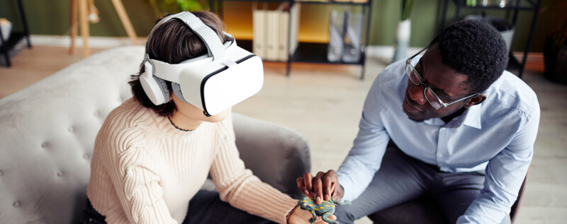 patient with VR headset in therapy